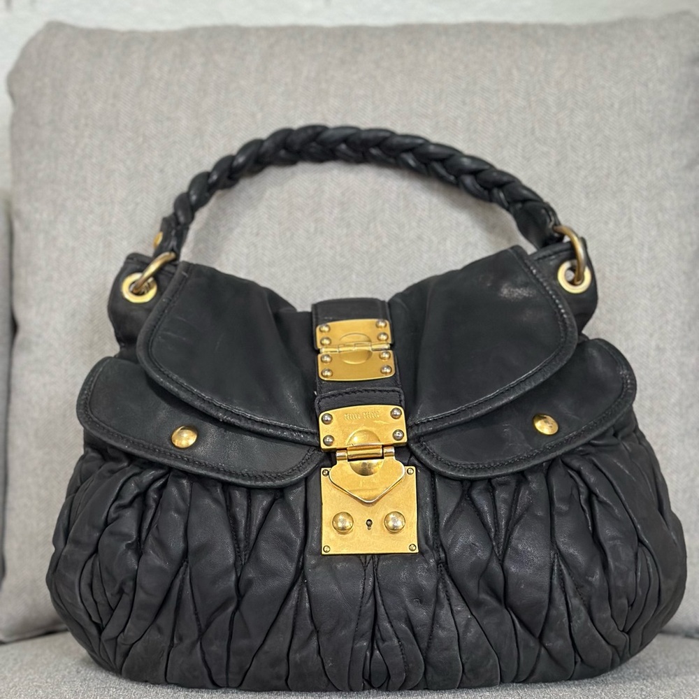 ❌SOLD❌ ✅ Authentic Miu Miu Black Matelasse Leather Hobo